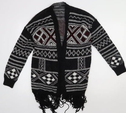 Primark Womens Black V-Neck Geometric Acrylic Cardigan Jumper Size M