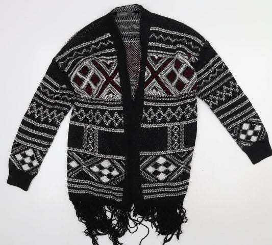 Primark Womens Black V-Neck Geometric Acrylic Cardigan Jumper Size M