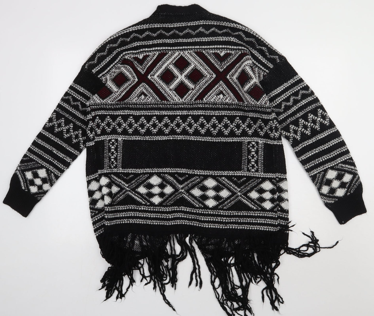 Primark Womens Black V-Neck Geometric Acrylic Cardigan Jumper Size M