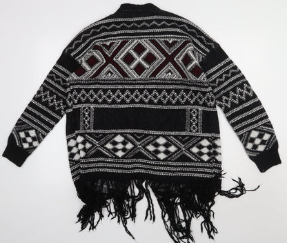 Primark Womens Black V-Neck Geometric Acrylic Cardigan Jumper Size M