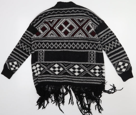 Primark Womens Black V-Neck Geometric Acrylic Cardigan Jumper Size M