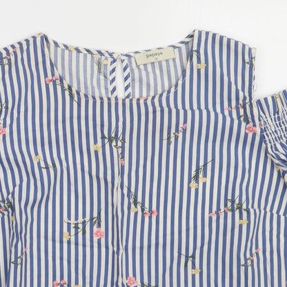 Matalan Womens Blue Striped Cotton Basic Tank Size 12 Crew Neck - Cold shoulder