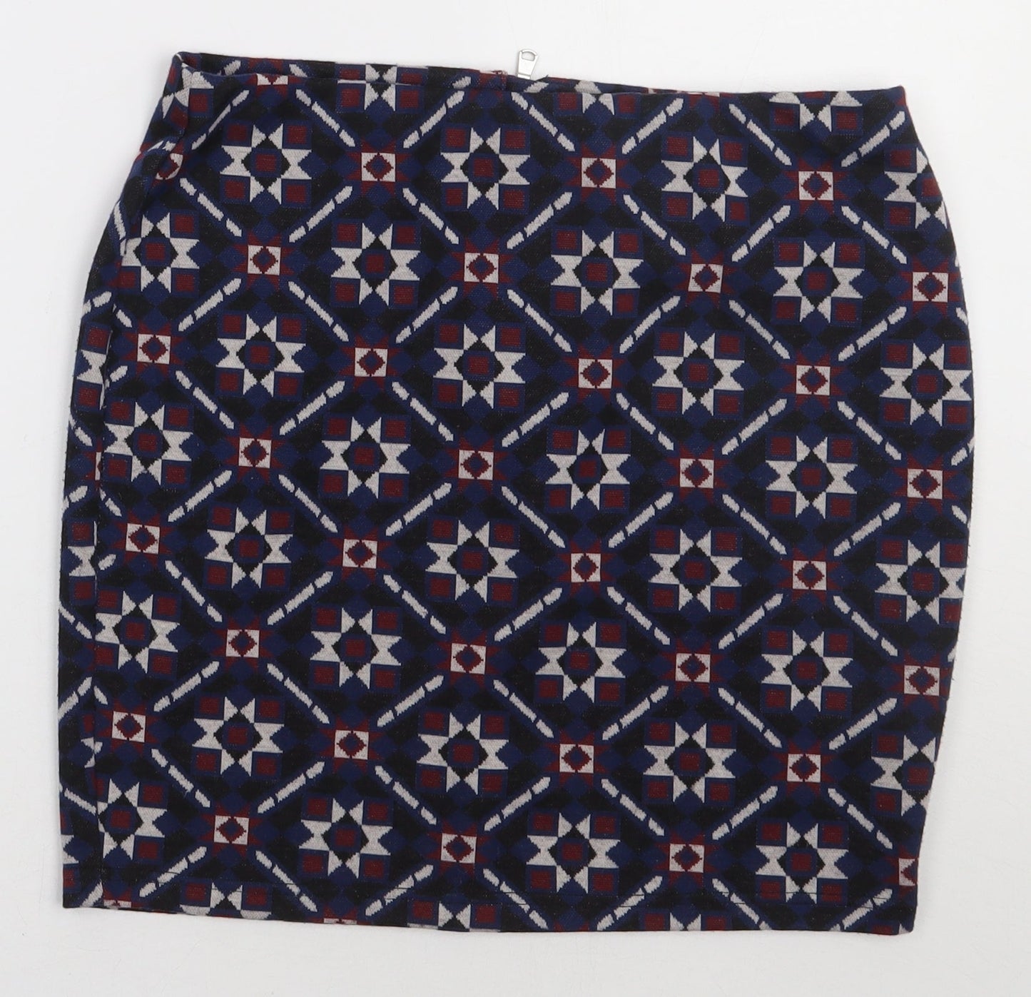 New Look Womens Blue Geometric Polyester A-Line Skirt Size 12   Zip