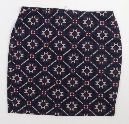 New Look Womens Blue Geometric Polyester A-Line Skirt Size 12   Zip