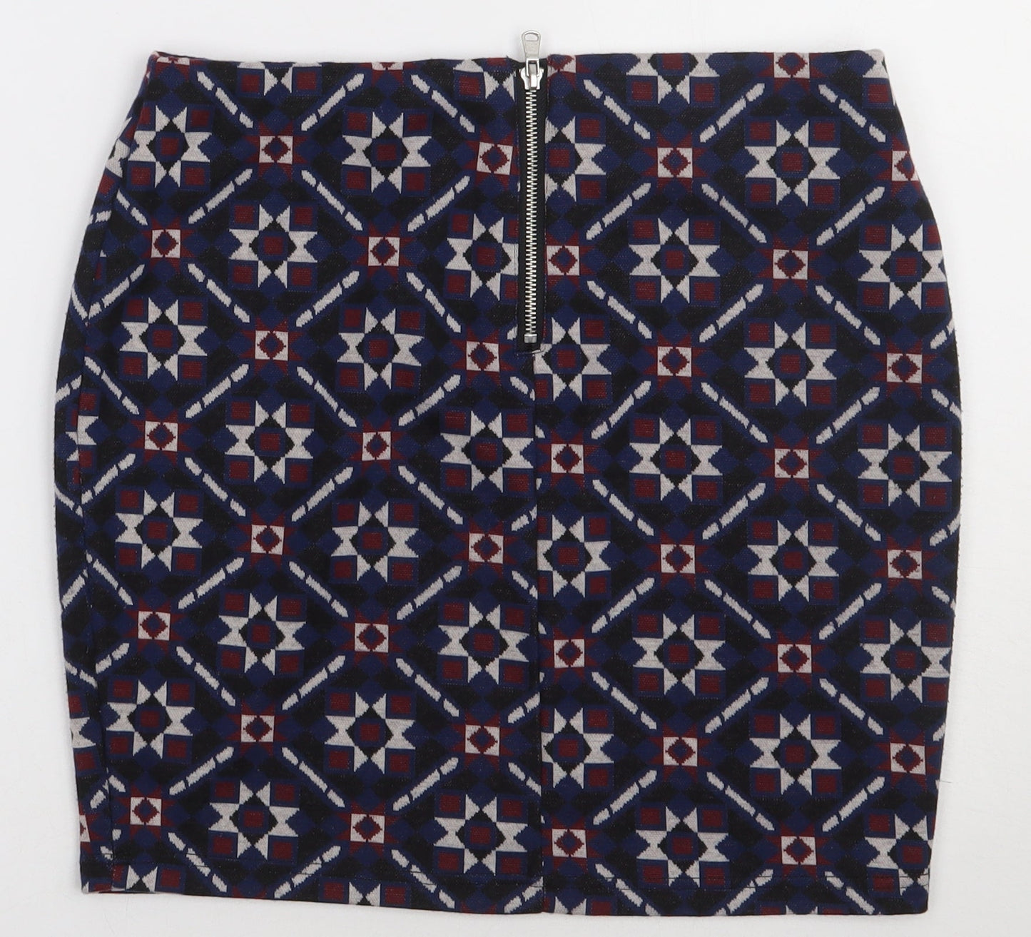 New Look Womens Blue Geometric Polyester A-Line Skirt Size 12   Zip