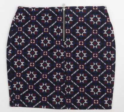 New Look Womens Blue Geometric Polyester A-Line Skirt Size 12   Zip