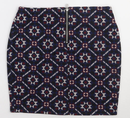 New Look Womens Blue Geometric Polyester A-Line Skirt Size 12   Zip