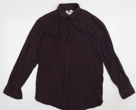 Topman Mens Purple  Cotton  Button-Up Size L Collared Button