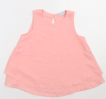 NEXT Girls Pink  Polyester Basic Tank Size 7 Years Crew Neck Pullover