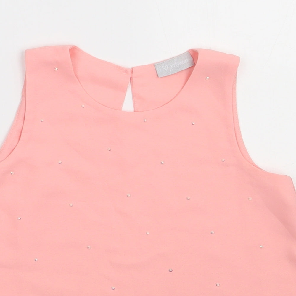 NEXT Girls Pink  Polyester Basic Tank Size 7 Years Crew Neck Pullover