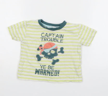 Urban Rascals Boys Green Striped Cotton Basic T-Shirt Size 12-18 Months Round Neck Pullover - Captain Trouble