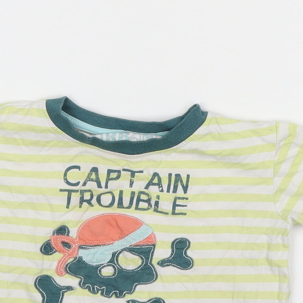 Urban Rascals Boys Green Striped Cotton Basic T-Shirt Size 12-18 Months Round Neck Pullover - Captain Trouble