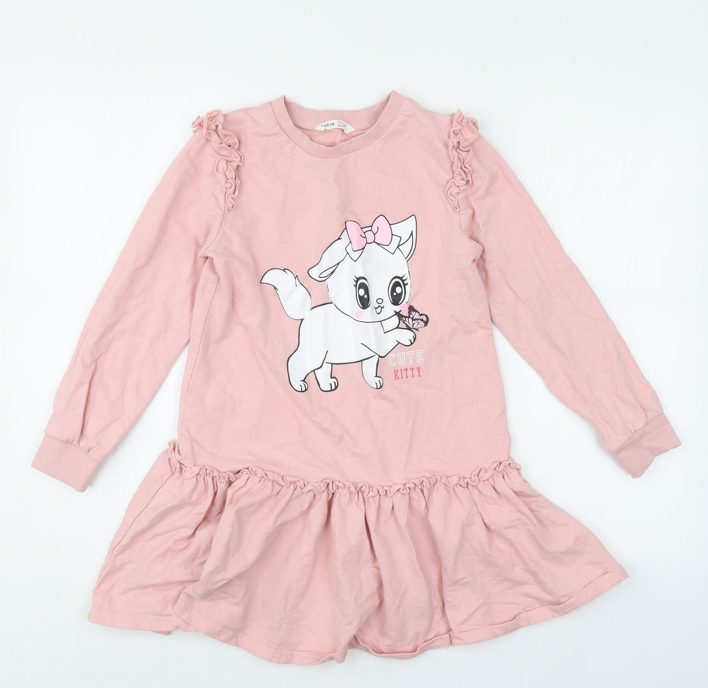 SheIn Girls Pink  Cotton Pullover Sweatshirt Size 10 Years  Pullover - Cute Kitty