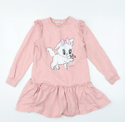 SheIn Girls Pink  Cotton Pullover Sweatshirt Size 10 Years  Pullover - Cute Kitty