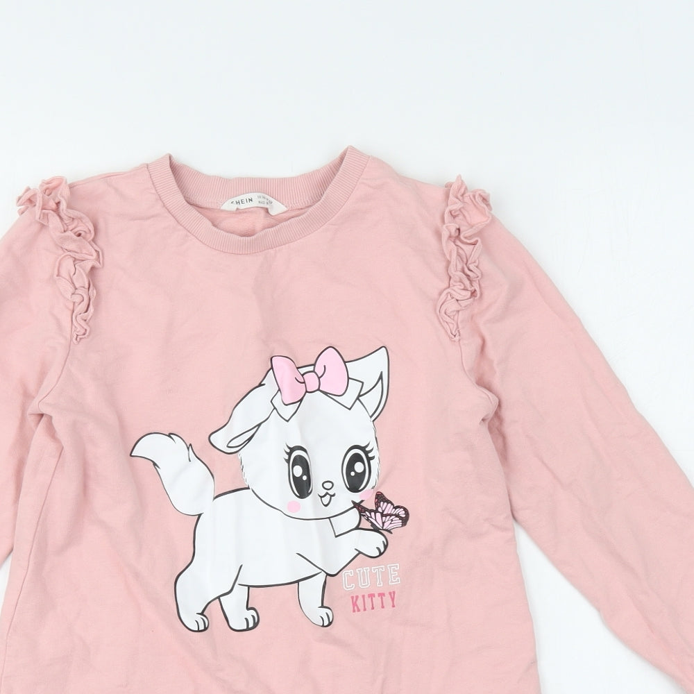SheIn Girls Pink  Cotton Pullover Sweatshirt Size 10 Years  Pullover - Cute Kitty