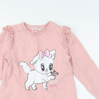 SheIn Girls Pink  Cotton Pullover Sweatshirt Size 10 Years  Pullover - Cute Kitty