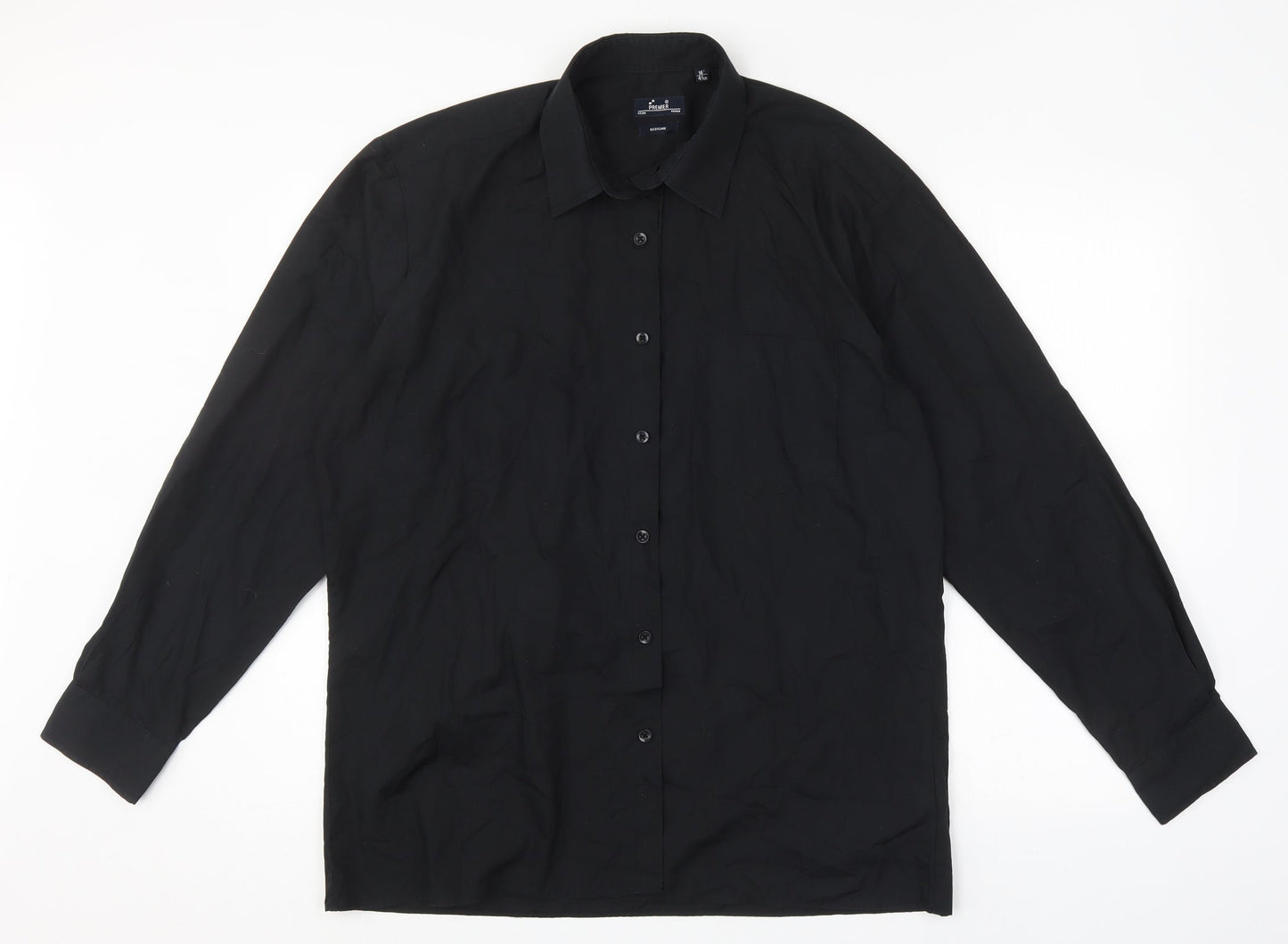 Mens UK Size 16 Premier Black  Button-Up Long Sleeve Casual Shirt