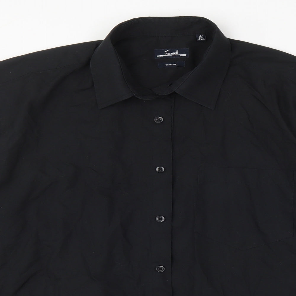 Mens UK Size 16 Premier Black  Button-Up Long Sleeve Casual Shirt