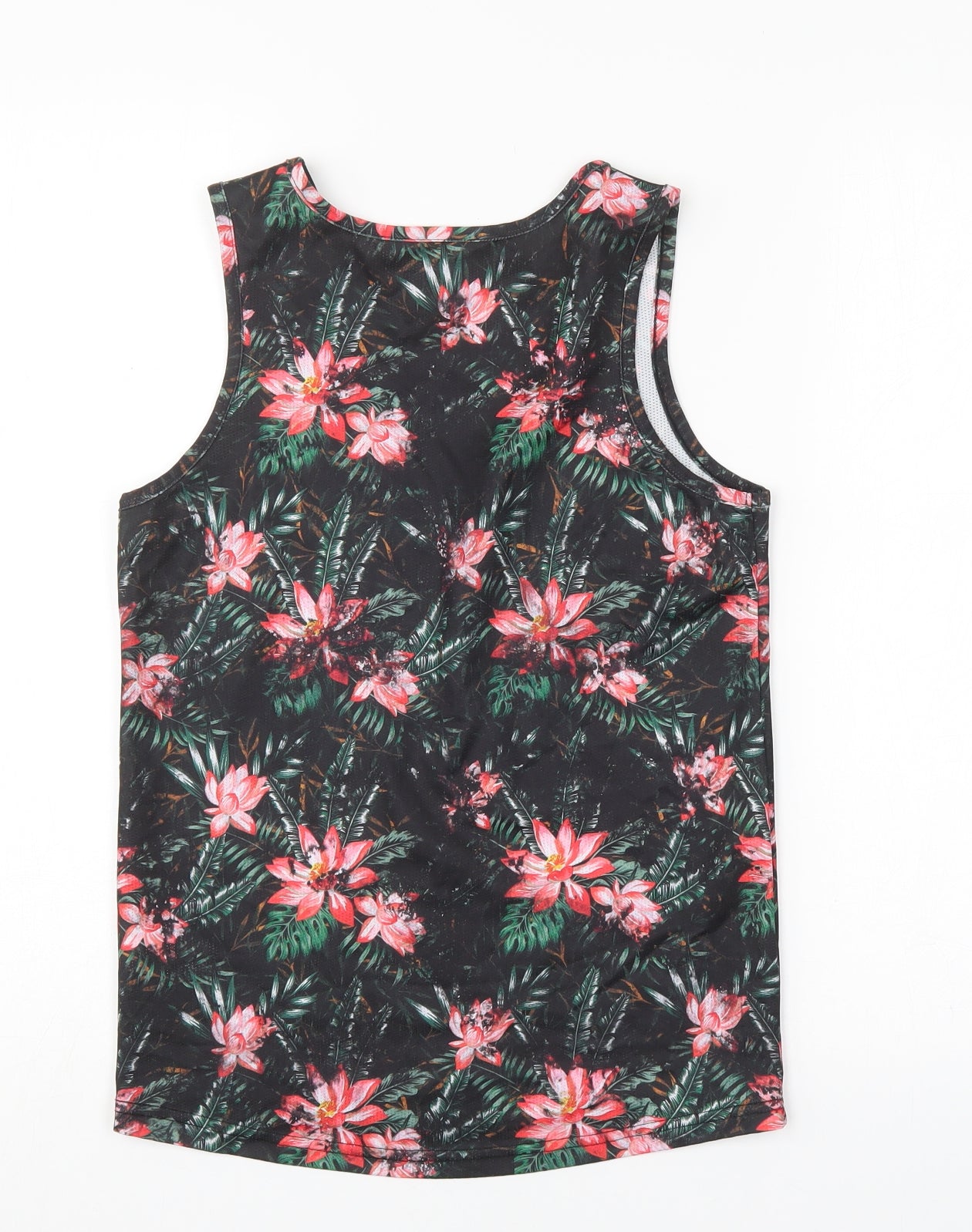 Primark Boys Green Geometric Polyester Basic Tank Size 10-11 Years Round Neck Pullover
