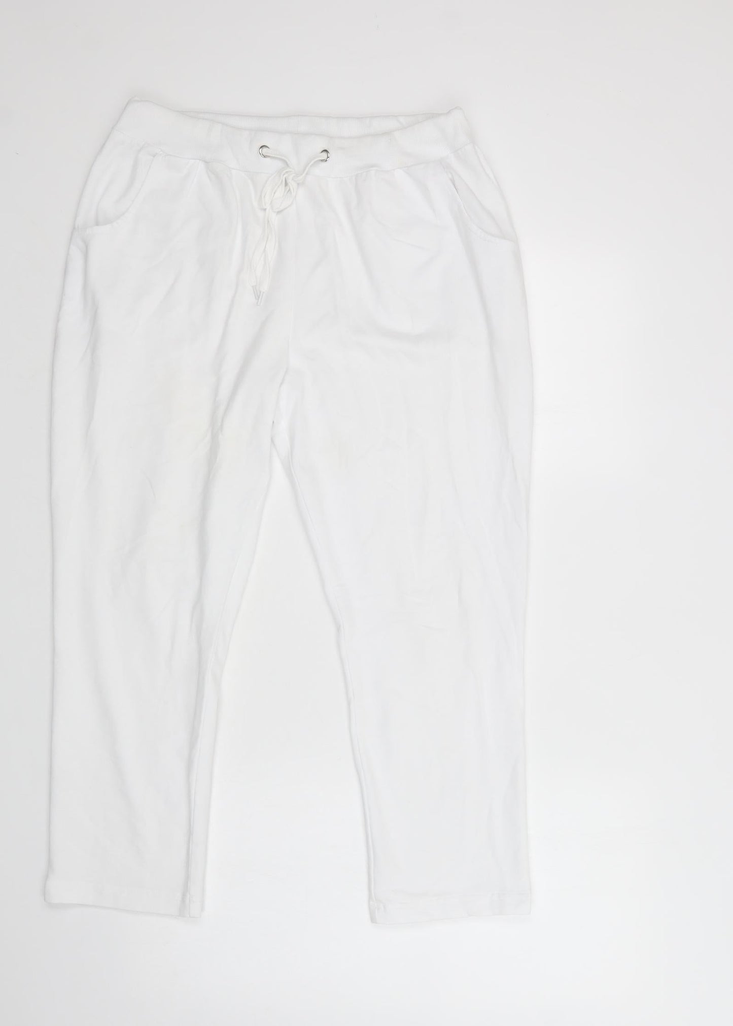 Classic Womens White  Cotton Jogger Trousers Size L L26 in Regular Drawstring