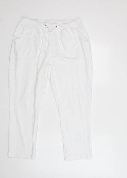 Classic Womens White  Cotton Jogger Trousers Size L L26 in Regular Drawstring