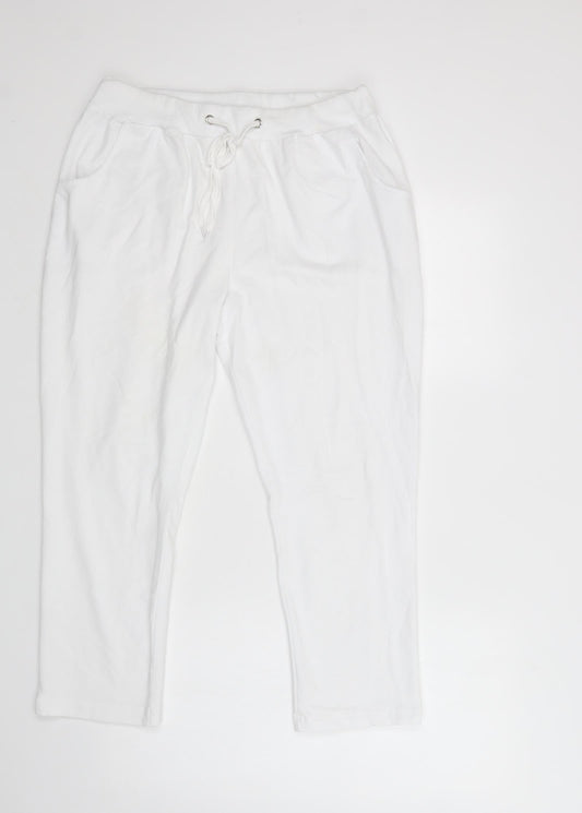 Classic Womens White  Cotton Jogger Trousers Size L L26 in Regular Drawstring