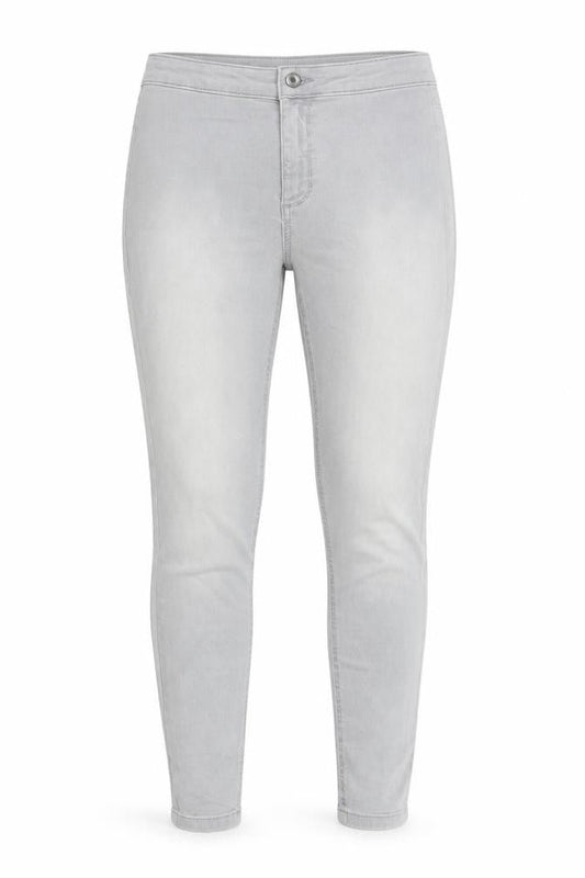 Front view of Marks & Spencer women’s grey cotton skinny jeans, size UK 8, 29-inch leg regular button