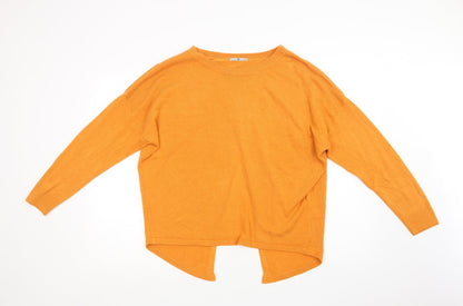 TU Womens Orange Crew Neck  Acrylic Pullover Jumper Size 12