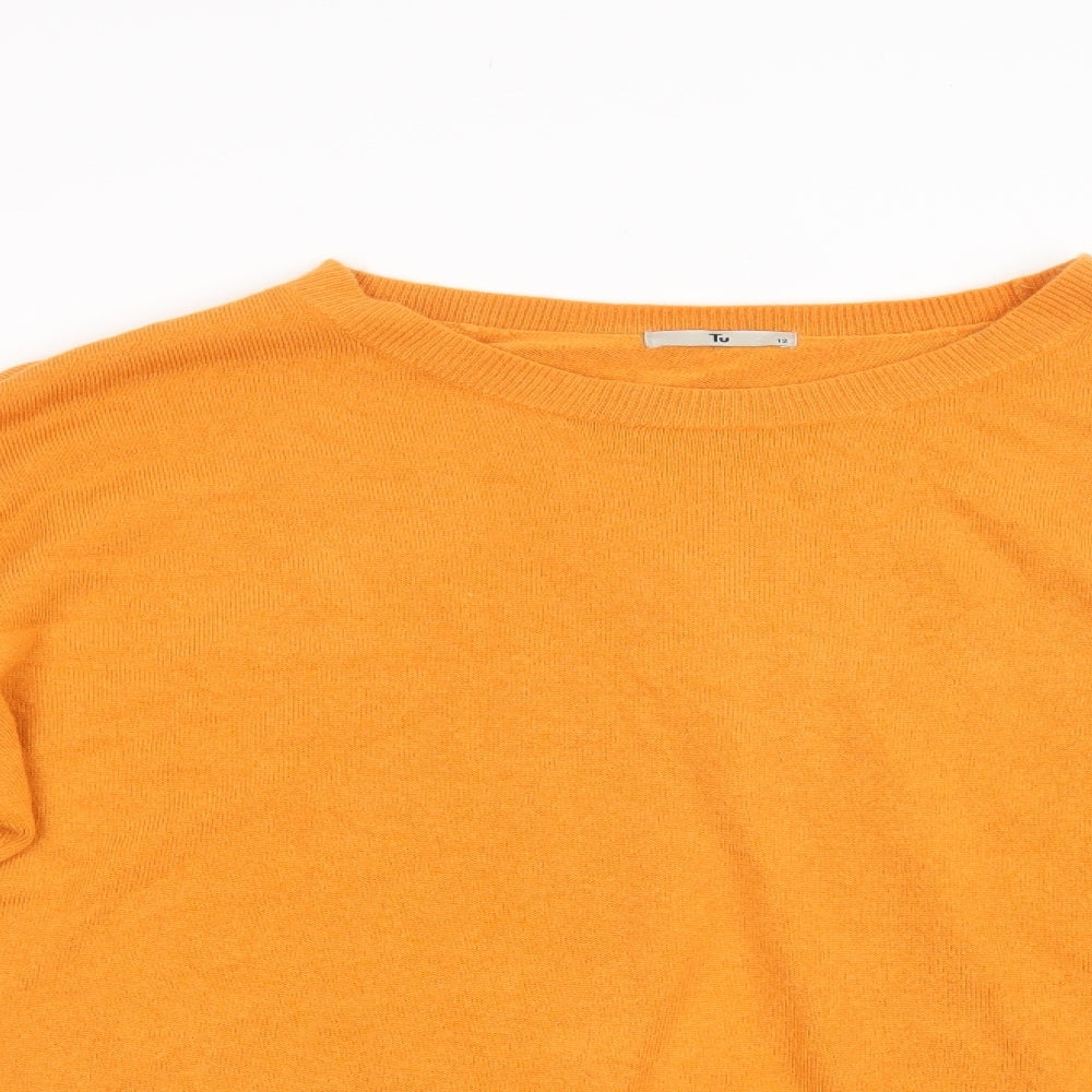 TU Womens Orange Crew Neck  Acrylic Pullover Jumper Size 12