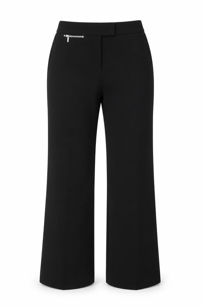 Front view of For Women women’s black polyester dress pants trousers, size UK 12, 31-inch leg regular hook & loop
