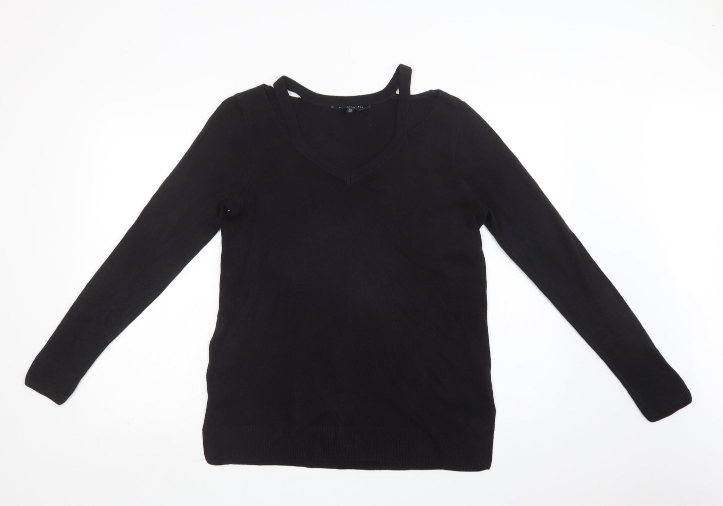 F&F Womens Black V-Neck  Acrylic Pullover Jumper Size 12