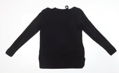 F&F Womens Black V-Neck  Acrylic Pullover Jumper Size 12