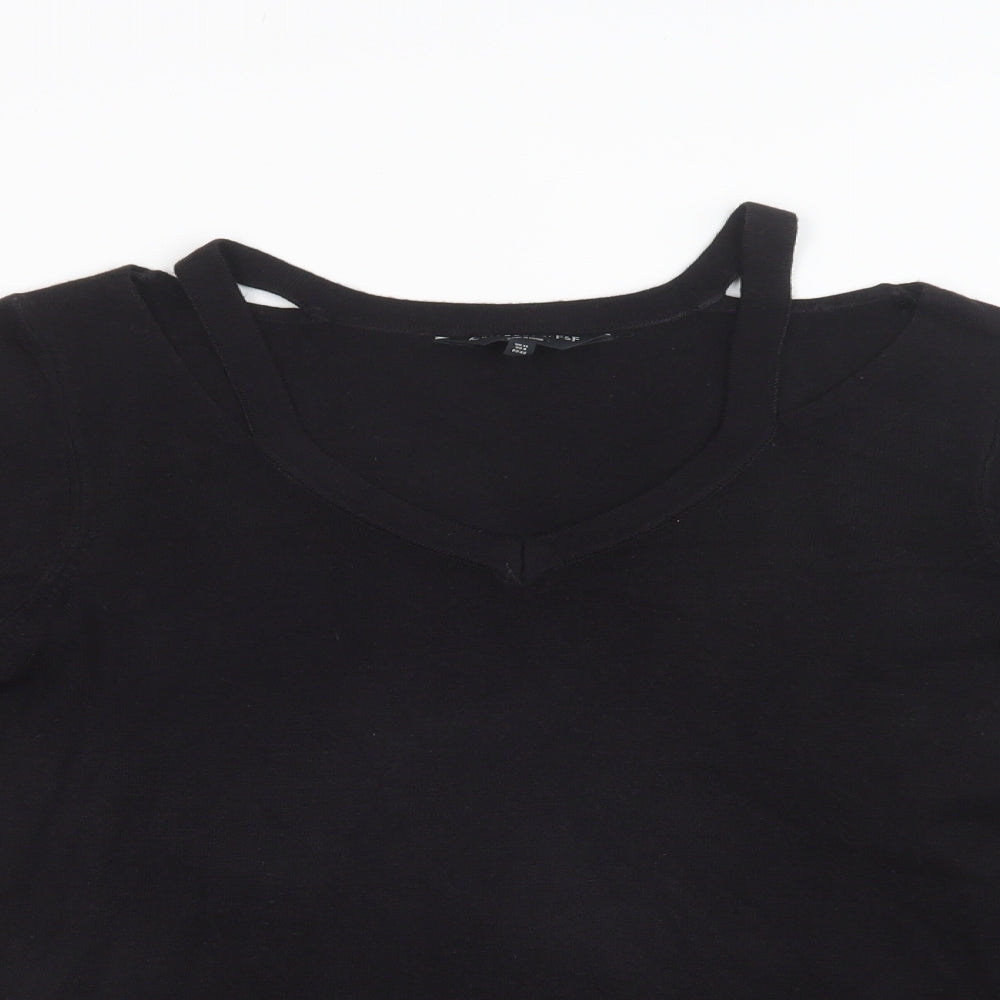 F&F Womens Black V-Neck  Acrylic Pullover Jumper Size 12