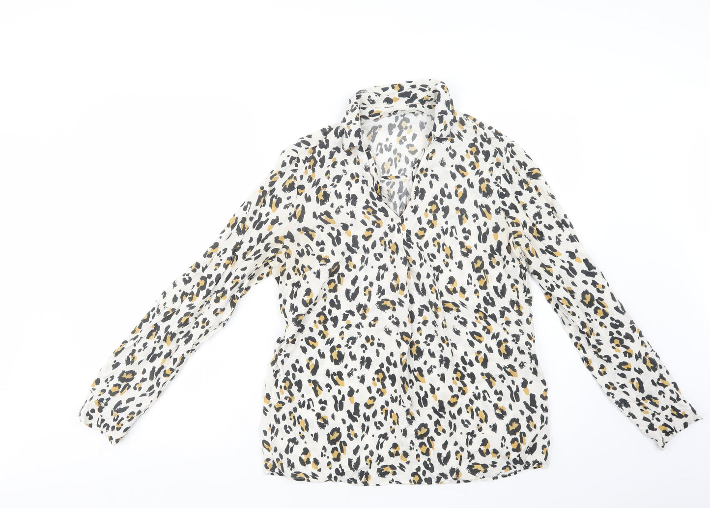 F&F Womens White Animal Print Viscose Basic Blouse Size 8 V-Neck