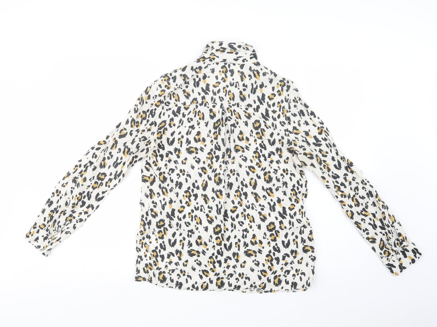 F&F Womens White Animal Print Viscose Basic Blouse Size 8 V-Neck