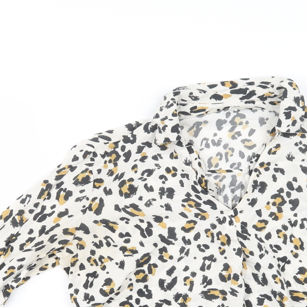 F&F Womens White Animal Print Viscose Basic Blouse Size 8 V-Neck