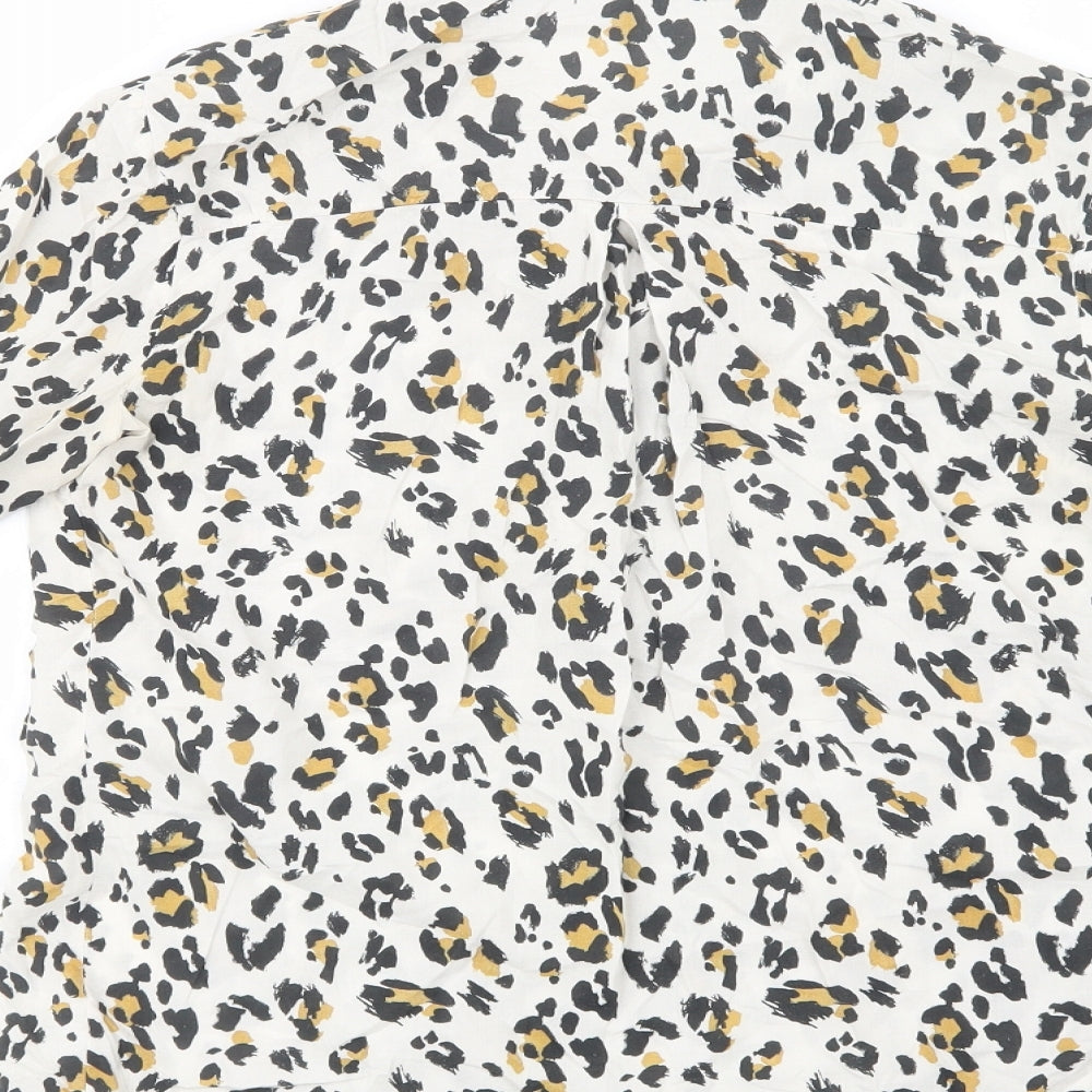 F&F Womens White Animal Print Viscose Basic Blouse Size 8 V-Neck