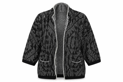 Front view of Next women’s black v-neck geometric cotton cardigan jumper, size M