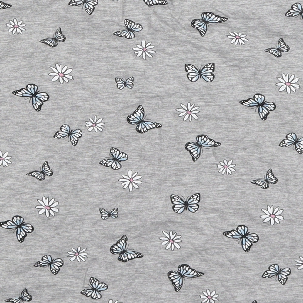 New Look Girls Grey Floral Cotton Cropped T-Shirt Size 10-11 Years Round Neck Pullover - Butterflies