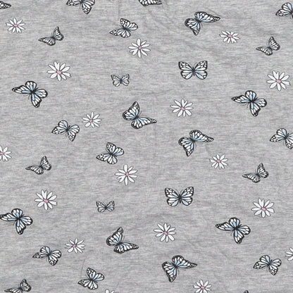 New Look Girls Grey Floral Cotton Cropped T-Shirt Size 10-11 Years Round Neck Pullover - Butterflies