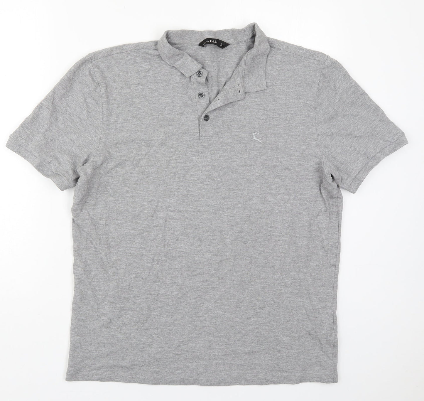 F&F Mens Grey  Cotton  Polo Size L Collared Pullover