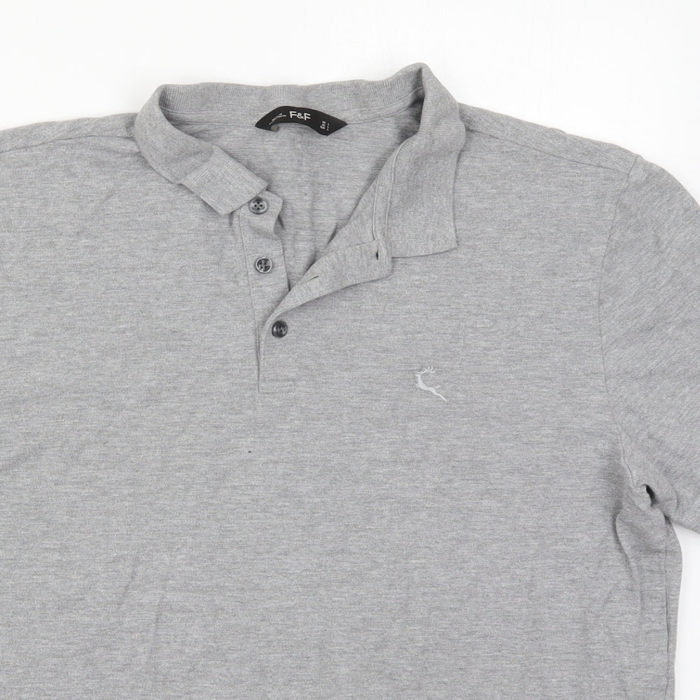 F&F Mens Grey  Cotton  Polo Size L Collared Pullover