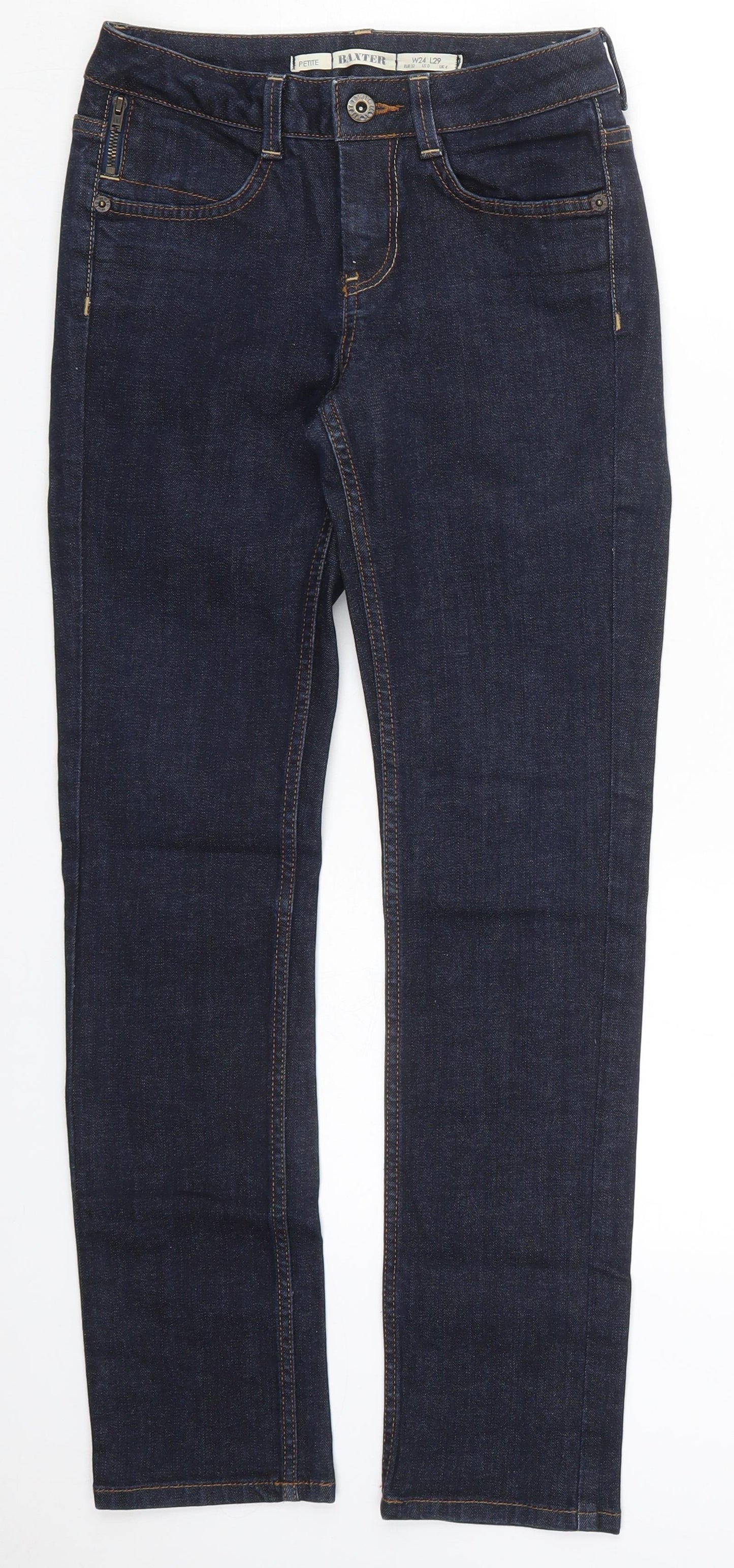 Topshop Womens Blue  Cotton Skinny Jeans Size 24 in L29 in Regular Button