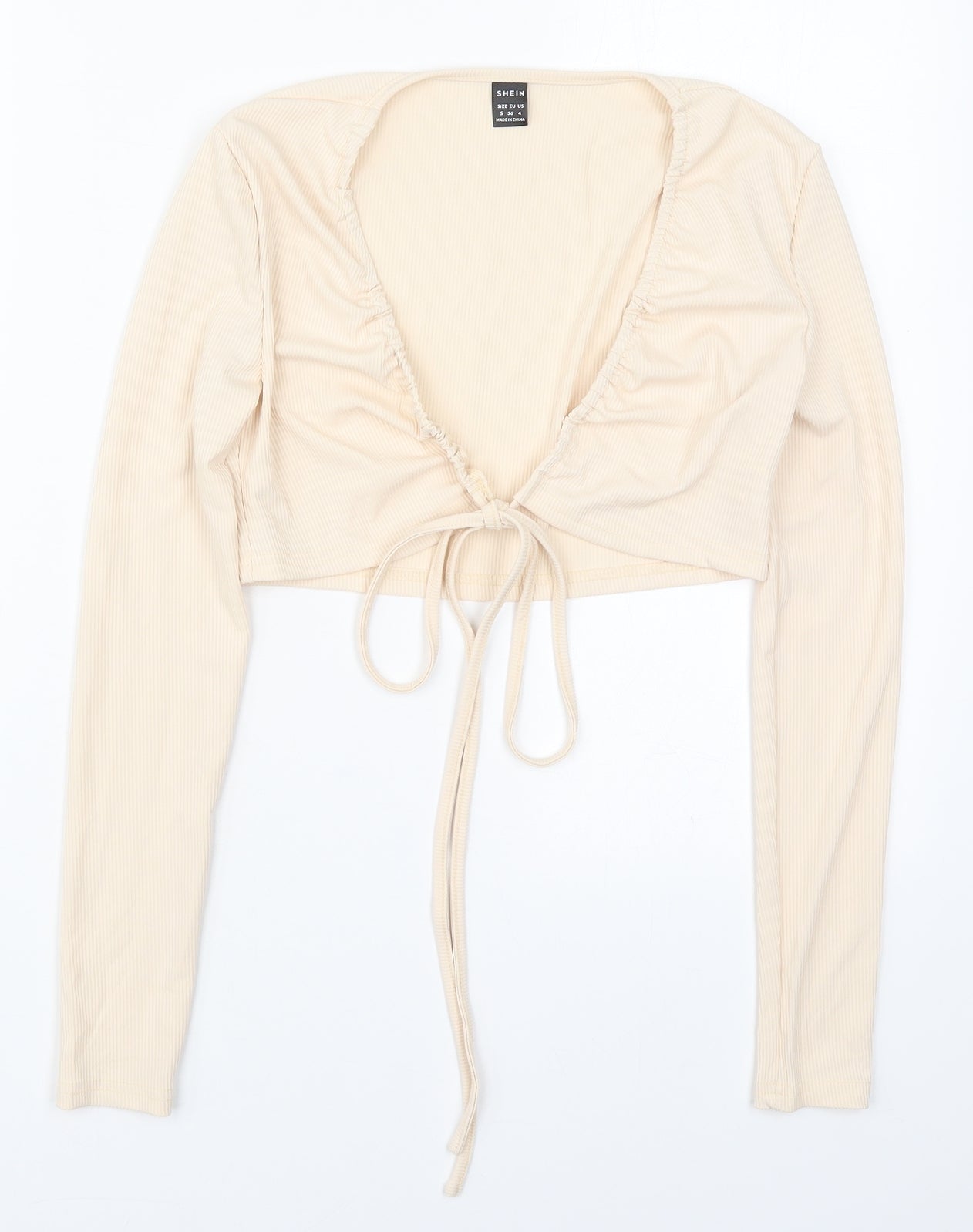 SheIn Womens Beige Round Neck  Polyester Cardigan Jumper Size S