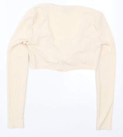 SheIn Womens Beige Round Neck  Polyester Cardigan Jumper Size S