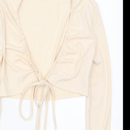 SheIn Womens Beige Round Neck  Polyester Cardigan Jumper Size S