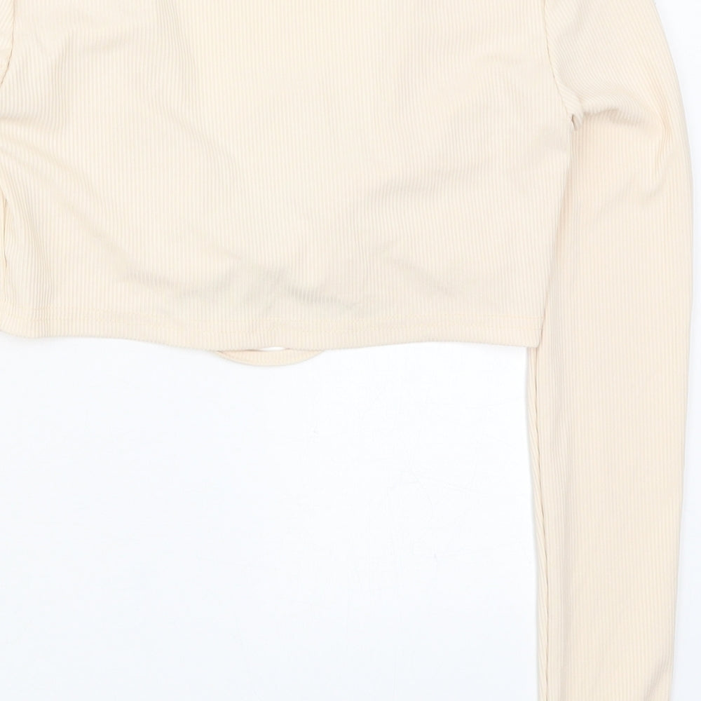 SheIn Womens Beige Round Neck  Polyester Cardigan Jumper Size S