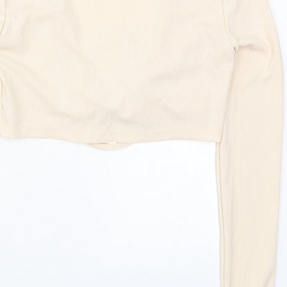 SheIn Womens Beige Round Neck  Polyester Cardigan Jumper Size S