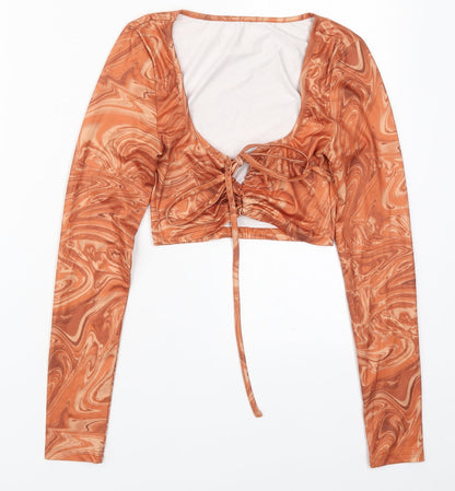 SheIn Womens Orange  Polyester Cropped T-Shirt Size S Off the Shoulder - Abstract