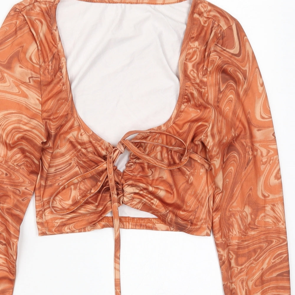 SheIn Womens Orange  Polyester Cropped T-Shirt Size S Off the Shoulder - Abstract